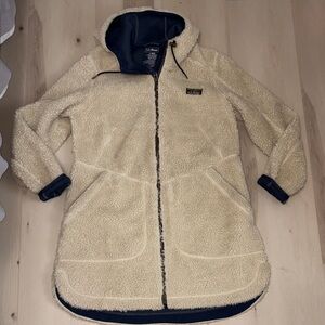 L.L. Bean Women's Cream Teddy Jacket with Navy Trim